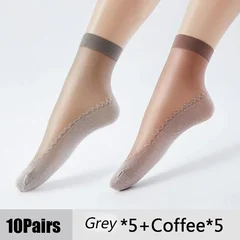 Women's Summer Ultra-Thin Transparent Cotton Silk Lace Patchwork Crystal Short Socks-17