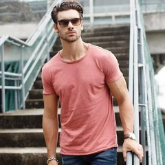 Usegiraffe Men's Crew Neck Slim Fit 100% Cotton Stretch Short Sleeve T-Shirt-3