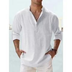 Men's Cotton-Linen Long-Sleeve Henley Shirt-10