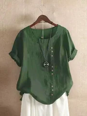 Women's Pure Cotton Solid Color Button Shirt for Spring and Autumn-3
