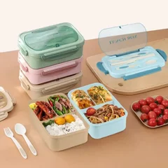 Square Compartment Microwaveable Bento Box with Utensils Leak-Proof Food Container-6