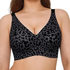 Leopard Print Seamless Wireless Gel Cup Plus Size Comfortable Everyday Bra-15