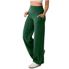 YYFS Women's Fashion Casual Solid Color Printed High Waist Pants Cropped Pants-12
