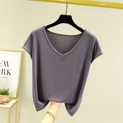 Women's Summer Modal V-Neck Basic Loose T-Shirt Base Layer Top-11