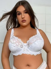 Reggiseno da donna sexy in pizzo traforato traspirante, taglie forti, sottile e tinta unita-7