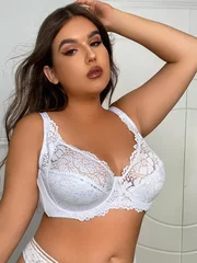 Reggiseno da donna sexy in pizzo traforato traspirante, taglie forti, sottile e tinta unita-8