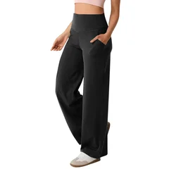 YYFS Women's Fashion Casual Solid Color Printed High Waist Pants Cropped Pants-4
