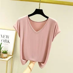 Women's Summer Modal V-Neck Basic Loose T-Shirt Base Layer Top-3