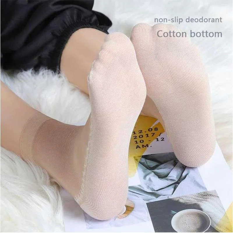 Women's Summer Ultra-Thin Transparent Cotton Silk Lace Patchwork Crystal Short Socks — Product detail image 3