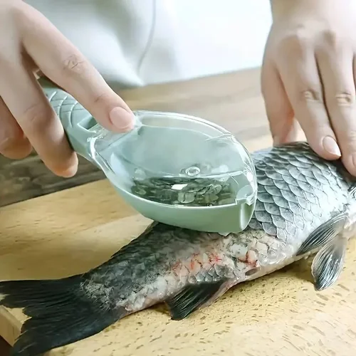 Splash-Proof Fish-Shape Covered Fish Scale Remover Brush for Home Use
