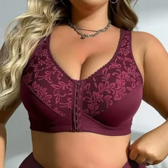 Plus Size Full Coverage Lace Wireless Front Closure Bra Top 0XL-5XL-9