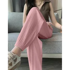 Women's Elastic-Waist Cropped Harem Trousers-5