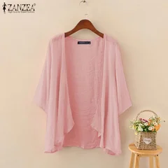 ZANZEA Loose Three-Quarter Sleeve Cover-Up Cardigan-3