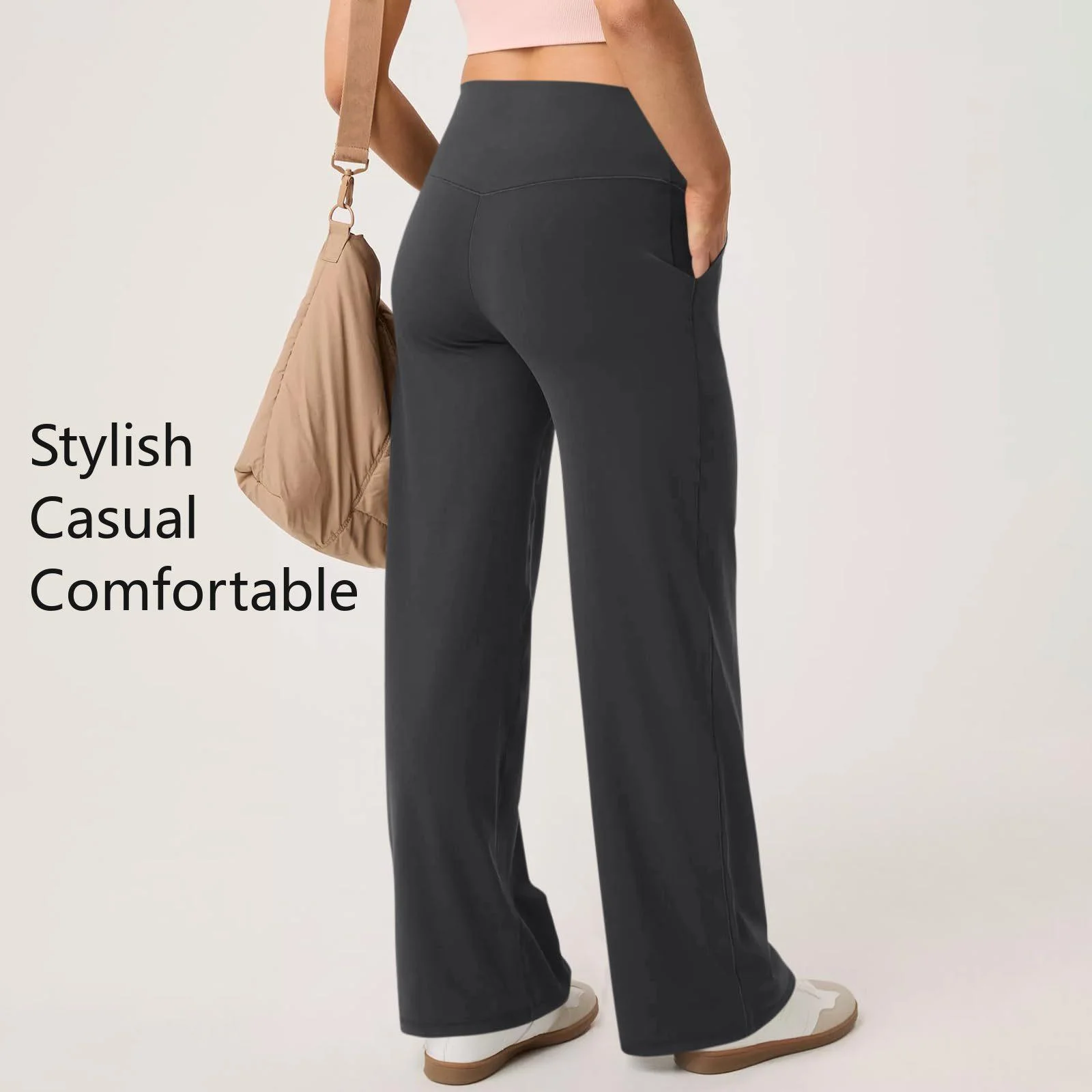 YYFS Women's Fashion Casual Solid Color Printed High Waist Pants Cropped Pants — Product detail image 1