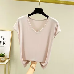 Women's Summer Modal V-Neck Basic Loose T-Shirt Base Layer Top-6
