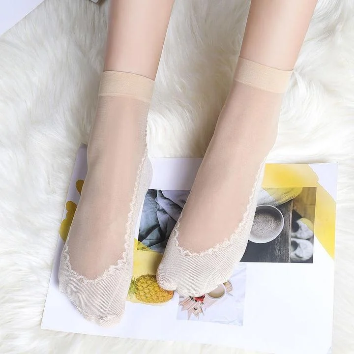 Women's Summer Ultra-Thin Transparent Cotton Silk Lace Patchwork Crystal Short Socks — Product detail image 1