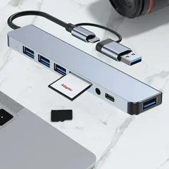 8-in-1 USB-C Hub with SD/TF & 3.5mm Audio, 5Gbps-5