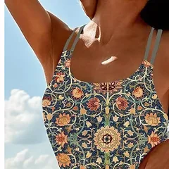 Women's Summer Printed High-Waist Two-Piece Bikini Set with Backless Swimwear-2