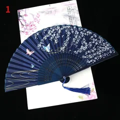 Silk Folding Fan with Bamboo Ribs & Tassel-5