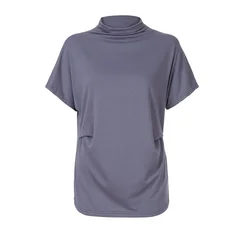S-5XL Women's High Neck Short Sleeve Solid Color Summer Top-16