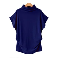 S-5XL Women's High Neck Short Sleeve Solid Color Summer Top-10