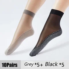 Women's Summer Ultra-Thin Transparent Cotton Silk Lace Patchwork Crystal Short Socks-23
