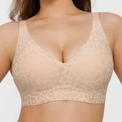 Leopard Print Seamless Wireless Gel Cup Plus Size Comfortable Everyday Bra-14