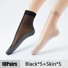 Women's Summer Ultra-Thin Transparent Cotton Silk Lace Patchwork Crystal Short Socks-20