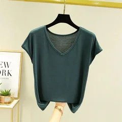 Women's Summer Modal V-Neck Basic Loose T-Shirt Base Layer Top-7