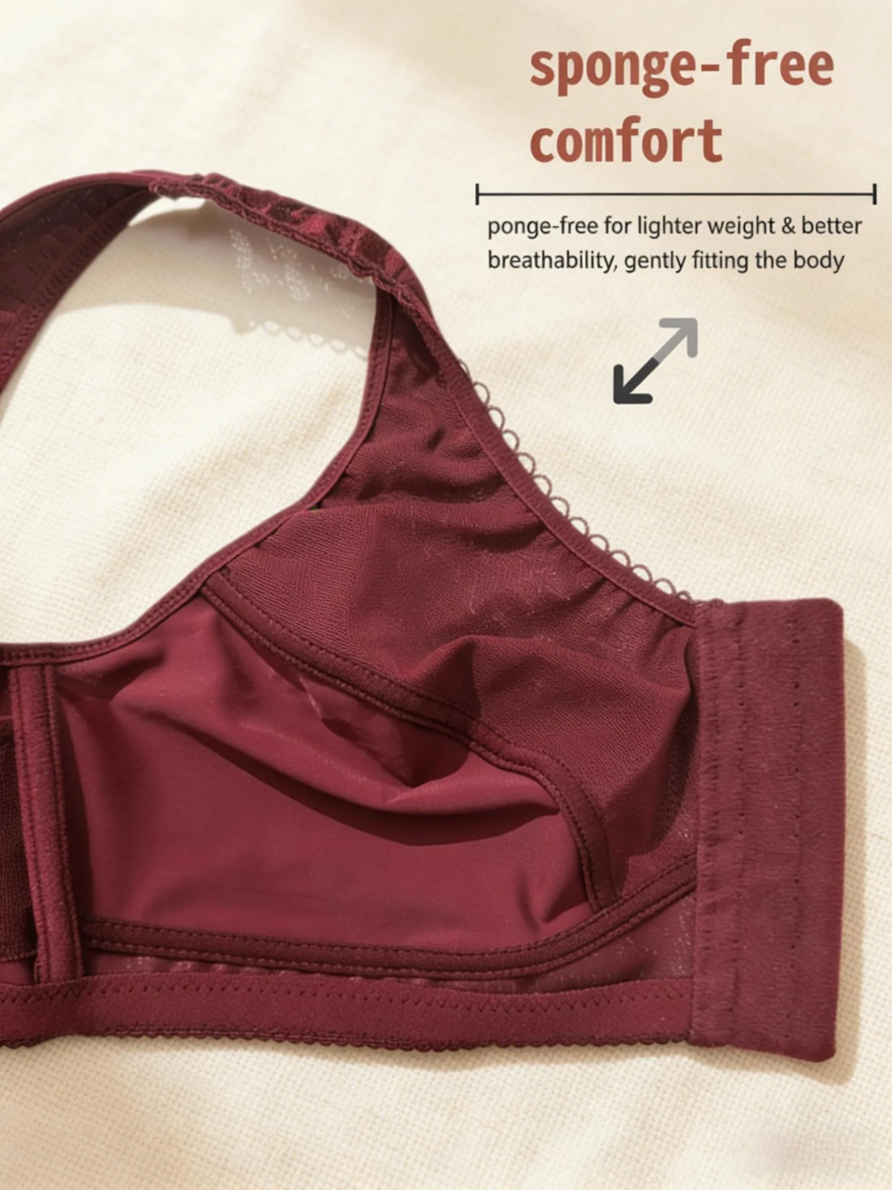 Plus Size Full Coverage Lace Wireless Front Closure Bra Top 0XL-5XL — Product detail image 5