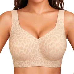 Leopard Print Seamless Wireless Gel Cup Plus Size Comfortable Everyday Bra-16