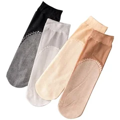 Women's Summer Ultra-Thin Transparent Cotton Silk Lace Patchwork Crystal Short Socks-9