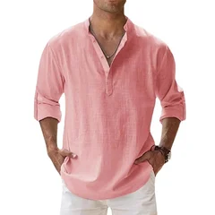Men's Cotton-Linen Long-Sleeve Henley Shirt-9