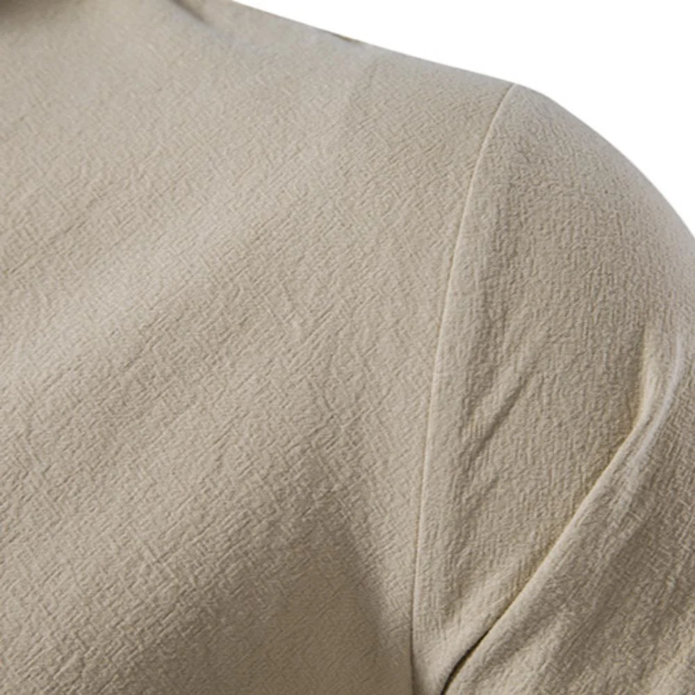 Chemise décontractée homme en lin et coton, manches longues légère, col henley, style plage et hawaïen — Image détaillée du produit 2