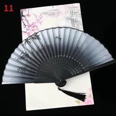 Silk Folding Fan with Bamboo Ribs & Tassel-15