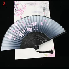 Silk Folding Fan with Bamboo Ribs & Tassel-6