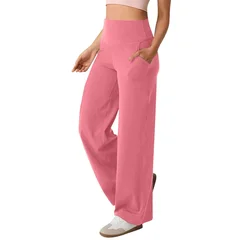 YYFS Women's Fashion Casual Solid Color Printed High Waist Pants Cropped Pants-8