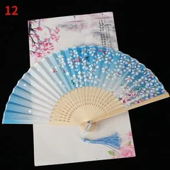 Silk Folding Fan with Bamboo Ribs & Tassel-16