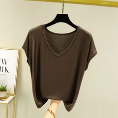 Women's Summer Modal V-Neck Basic Loose T-Shirt Base Layer Top-10
