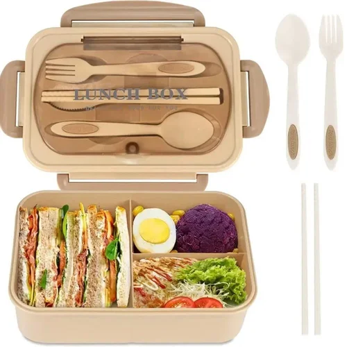 Square Compartment Microwaveable Bento Box with Utensils Leak-Proof Food Container