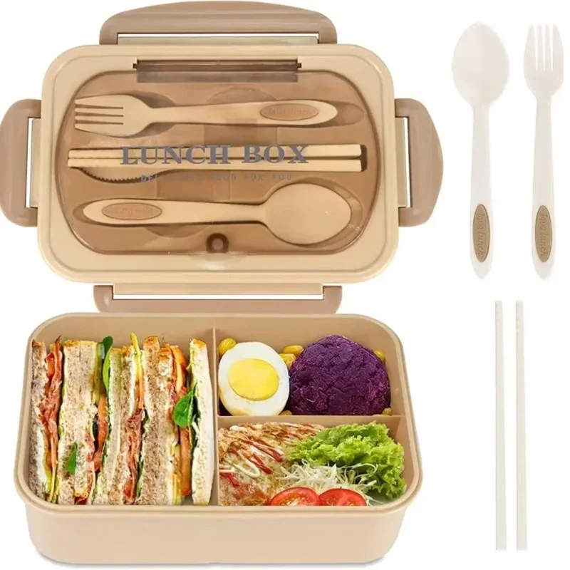 Square Compartment Microwaveable Bento Box with Utensils Leak-Proof Food Container