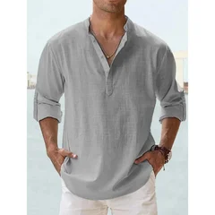 Men's Cotton-Linen Long-Sleeve Henley Shirt-8