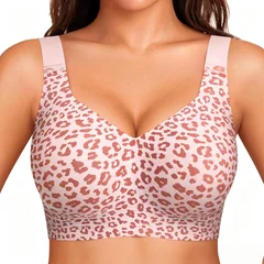 Leopard Print Seamless Wireless Gel Cup Plus Size Comfortable Everyday Bra-17