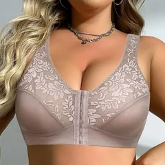 Plus Size Full Coverage Lace Wireless Front Closure Bra Top 0XL-5XL-1
