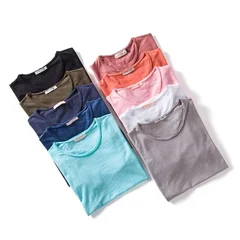 Usegiraffe Men's Crew Neck Slim Fit 100% Cotton Stretch Short Sleeve T-Shirt-2