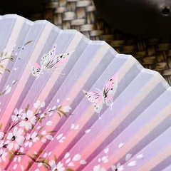 Silk Folding Fan with Bamboo Ribs & Tassel-4
