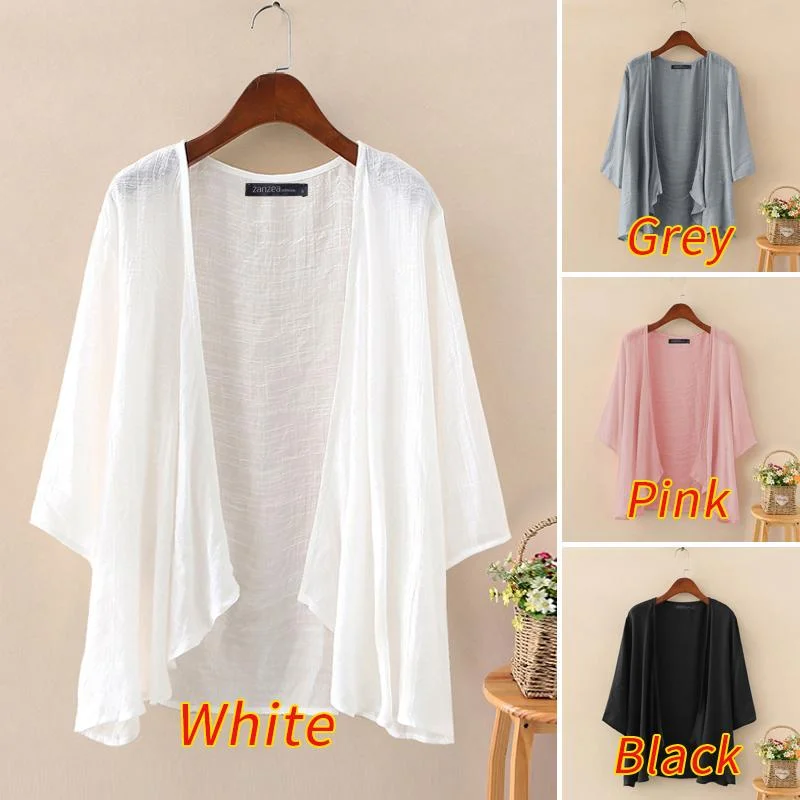 ZANZEA gilet femme été décontracté uni ample manches trois-quarts fin cache-maillot de plage — Image détaillée du produit 1