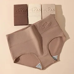 4-Pack Plus Size High-Waist Cotton Women's Shaping Briefs, Breathable Solid Color Panties-2