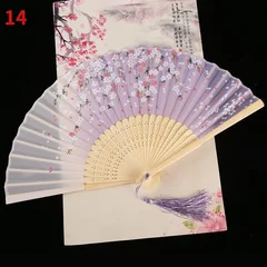 Silk Folding Fan with Bamboo Ribs & Tassel-18