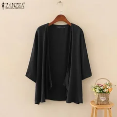 ZANZEA Loose Three-Quarter Sleeve Cover-Up Cardigan-4